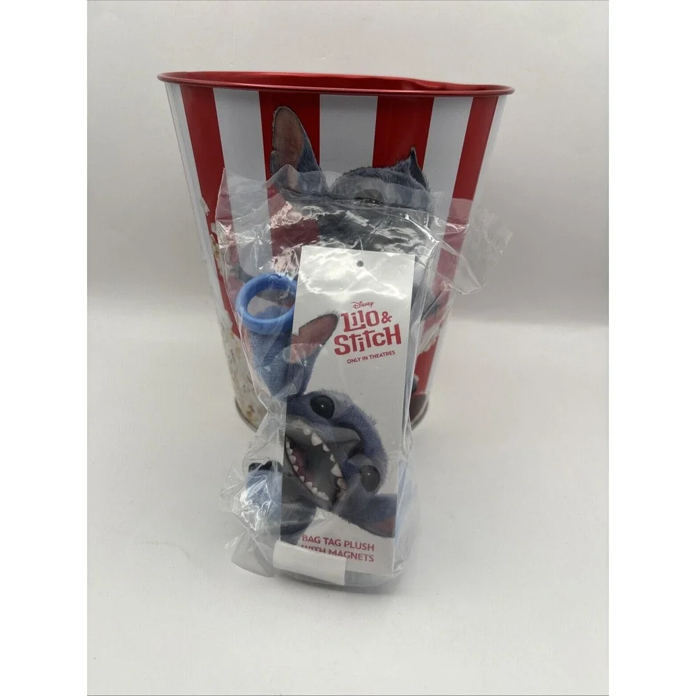 Cinemark 2025‎ Lilo & Stitch Plush Clip Tin Surfin Popcorn Bucket NEW